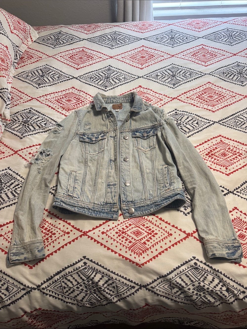 American Eagle Light Blue Distressed Denim Jacket